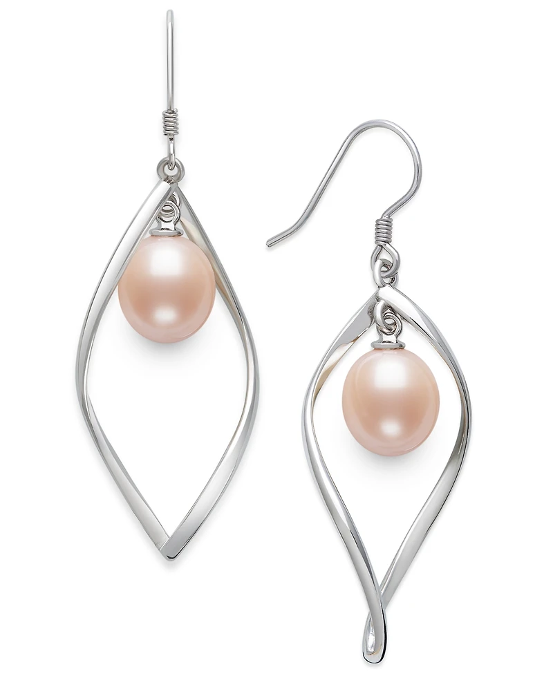 Belle de Mer Cultured Freshwater Blush Pink Drop Pearl (8-9mm) Earrings in Sterling Silver