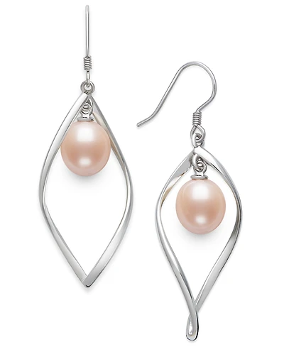 Belle de Mer Cultured Freshwater Blush Pink Drop Pearl (8-9mm) Earrings in Sterling Silver