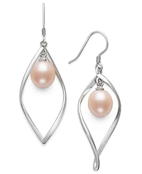 Belle de Mer Cultured Freshwater Blush Pink Drop Pearl (8-9mm) Earrings in Sterling Silver