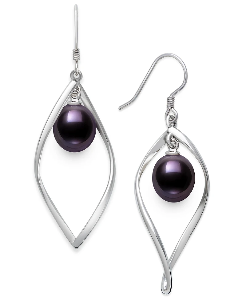 Belle de Mer Cultured Freshwater Peacock Black Drop Pearl (8-9mm) Earrings in Sterling Silver