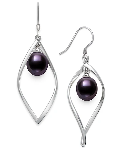 Belle de Mer Cultured Freshwater Peacock Black Drop Pearl (8-9mm) Earrings in Sterling Silver