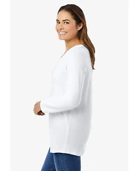 Woman Within Plus Perfect Long-Sleeve V-Neck Tee
