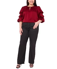 Vince Camuto Plus Crewneck Keyhole Bubble Sleeve Blouse