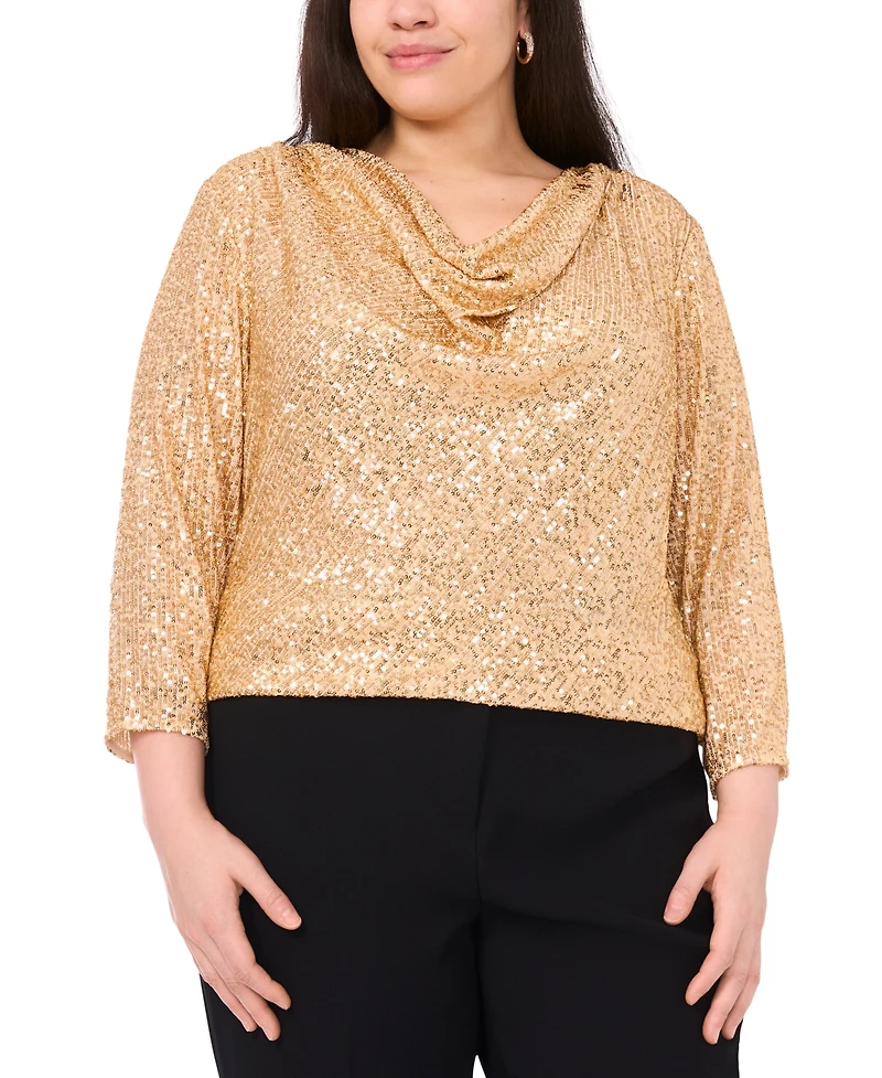 Vince Camuto Plus Drape Neck 3/4-Sleeve Top