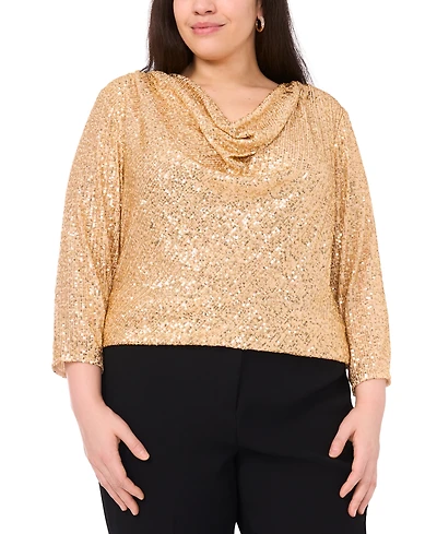 Vince Camuto Plus Drape Neck 3/4-Sleeve Top