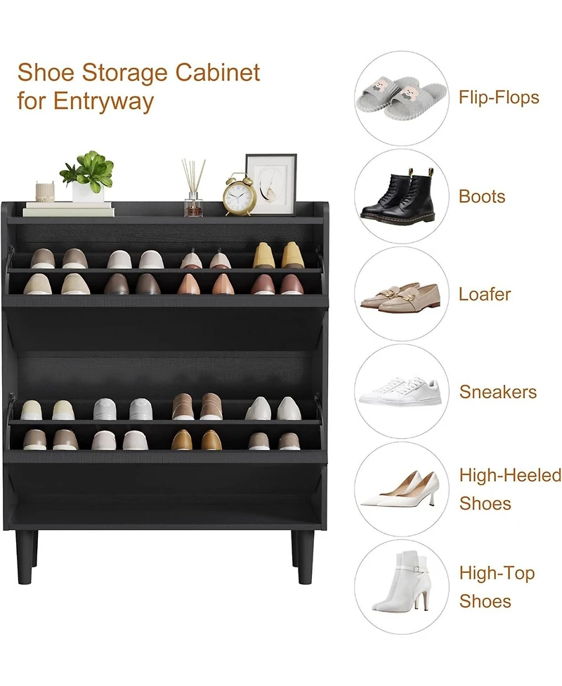 Shoe Cabinet with 2 Flip Drawers, Wooden Shoe Organizer with Adjustable Shelf, Shoe Storage for Entryway, Hidden Shoe Cabinet for Hallway, Living Room