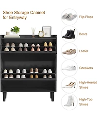 Shoe Cabinet with 2 Flip Drawers, Wooden Shoe Organizer with Adjustable Shelf, Shoe Storage for Entryway, Hidden Shoe Cabinet for Hallway, Living Room