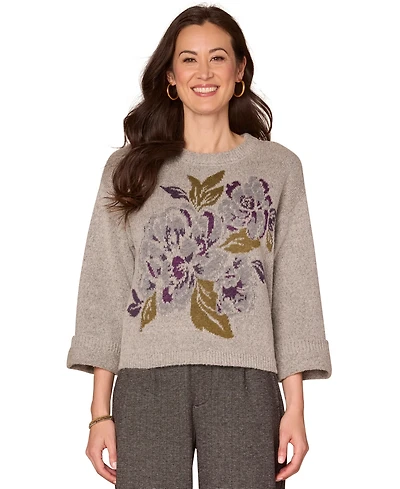 Democracy Petite Floral Jacquard Sweater