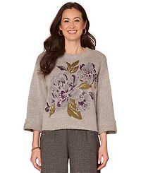 Democracy Petite Floral Jacquard Sweater