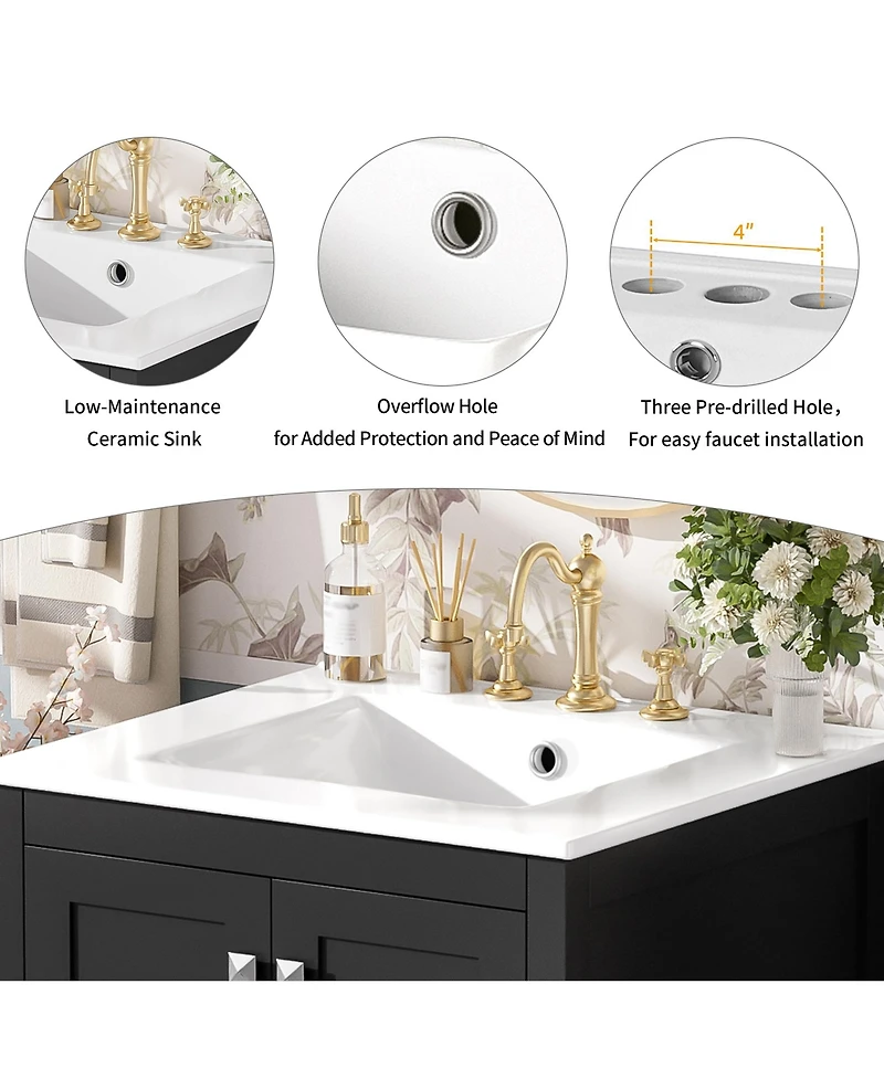 Lovmor Bathroom Vanity with Integrated Undermount Sink Storage Cabinet Divided Drawer for Versatile Storage