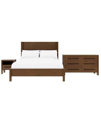 Furniture Davie Cracked Oak and Fabric 3-Pc. Queen Bedroom Set