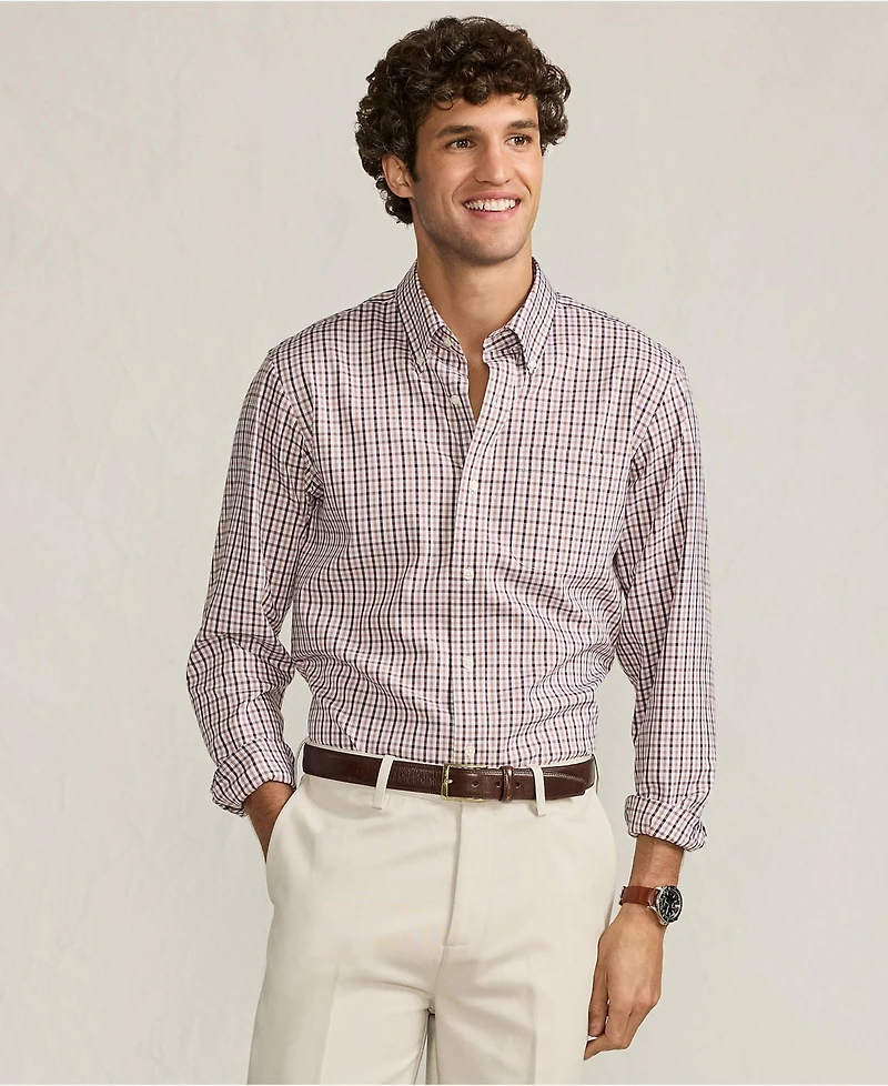 Lands' End Men's Pattern No Iron Supima Pinpoint Button Down Collar Dress Shirt