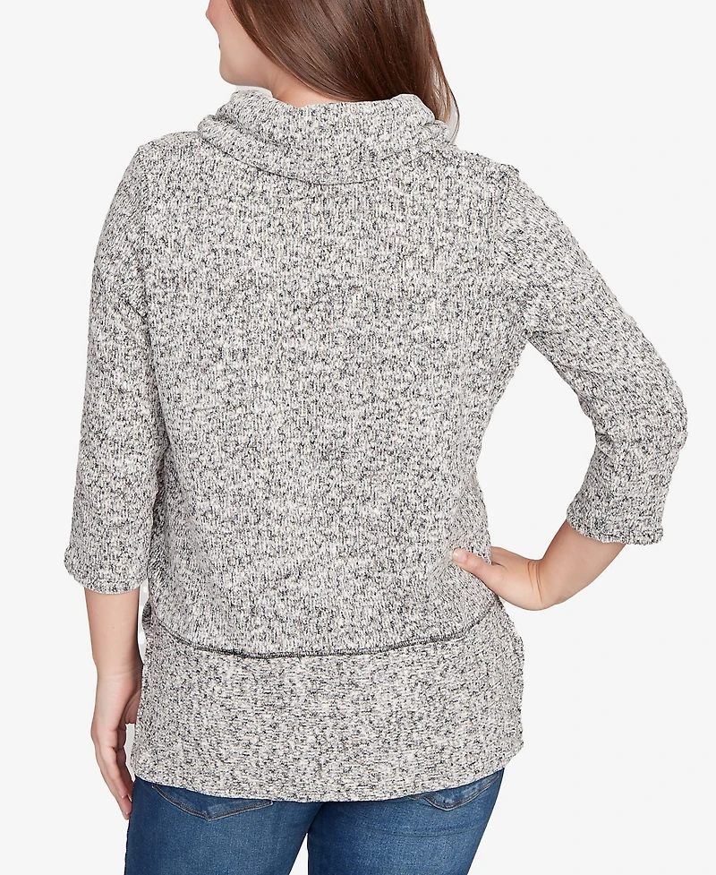 Ruby Rd. Petite Cowl Neck Space Dye Chenille Knit Top
