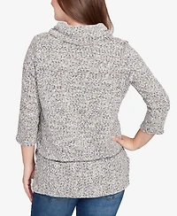 Ruby Rd. Petite Cowl Neck Space Dye Chenille Knit Top