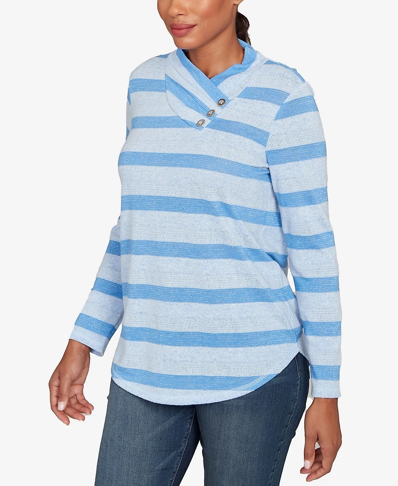 Ruby Rd. Petite Metallic Stripe Button Accent Knit Top