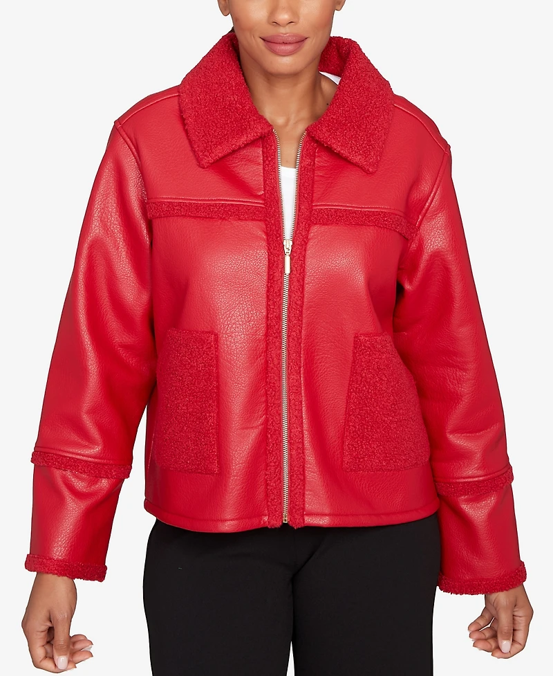 Ruby Rd. Petite Shearling Zip Front Jacket