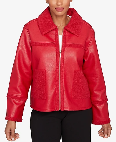 Ruby Rd. Petite Shearling Zip Front Jacket