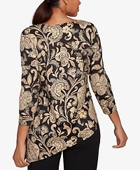 Ruby Rd. Petite Gold Foil Floral Printed Knit Top