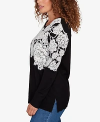 Ruby Rd. Petite Floral Placement Eyelash Sweater