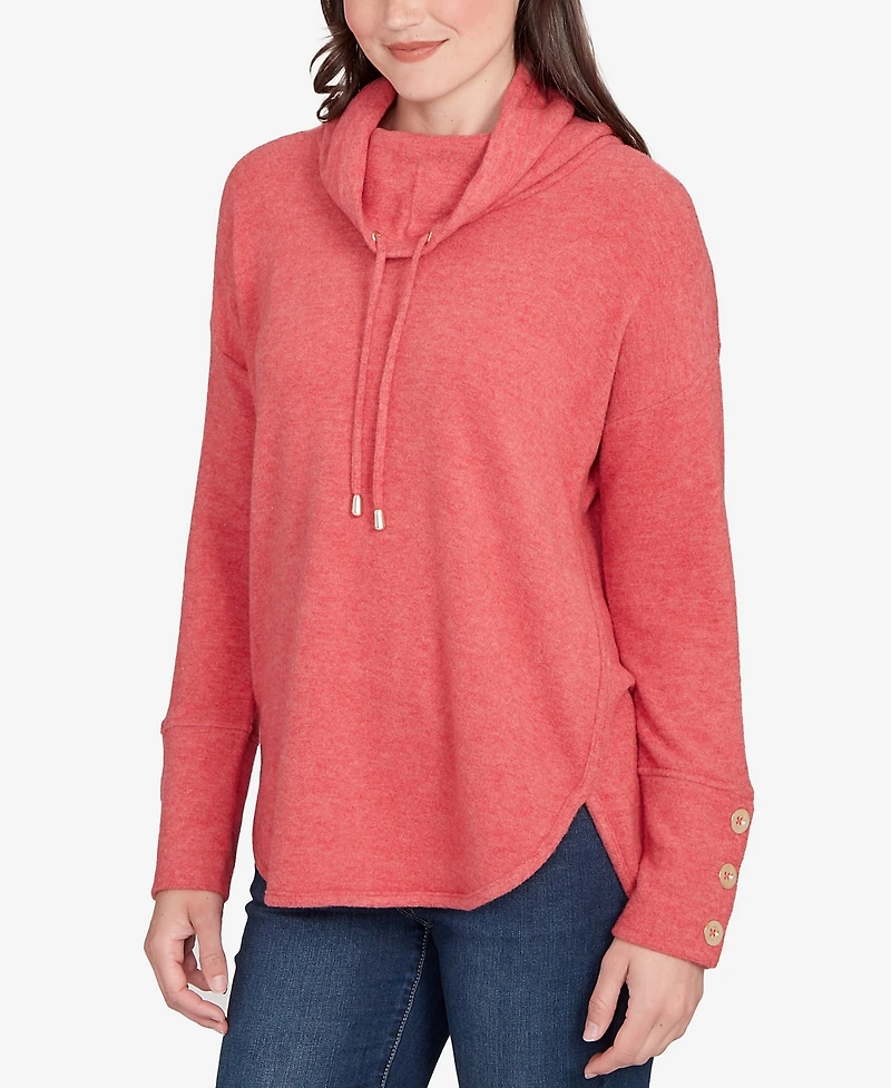 Ruby Rd. Petite Cowl Neck Cozy Hatchi Drawstring Top