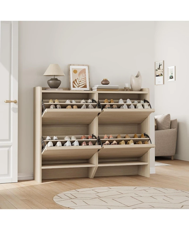 Shoe Cabinet with 4 Flip Drawers, Wooden Shoe Organizer Cabinet with Adjustable Shelf, Shoe Storage for Entryway, Hidden Shoe Cabinet for Hallway, Liv