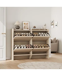 Shoe Cabinet with 4 Flip Drawers, Wooden Shoe Organizer Cabinet with Adjustable Shelf, Shoe Storage for Entryway, Hidden Shoe Cabinet for Hallway, Liv