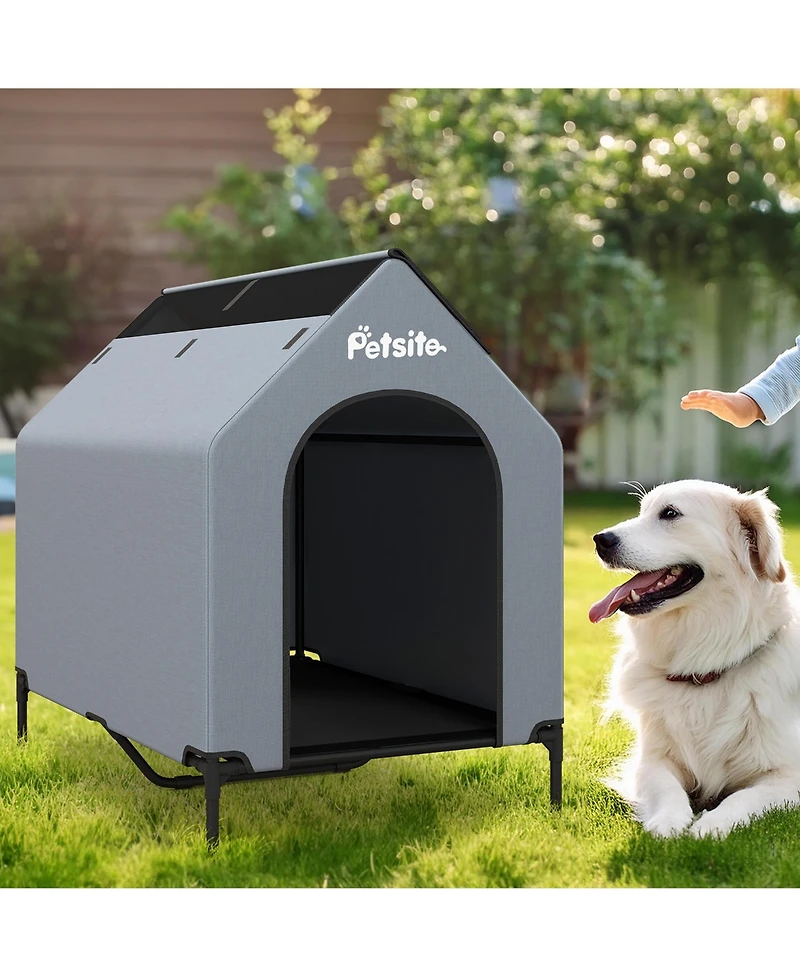 Gymax 43'' Elevated Dog House for Small Breeds Large Pet House w/ Ventilated Windows