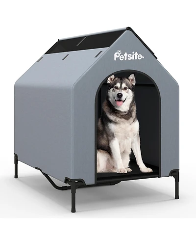Gymax 43'' Elevated Dog House for Small Breeds Large Pet House w/ Ventilated Windows