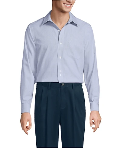 Lands' End Men's Pattern No Iron Supima Pinpoint Straight Collar Dress Shirt