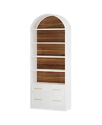 Tribesigns 76.8" Tall Arched Kitchen Pantry, 5-Tier Pantry Cabinet with Storage Drawer, Freestanding Wooden Pantry Organizer