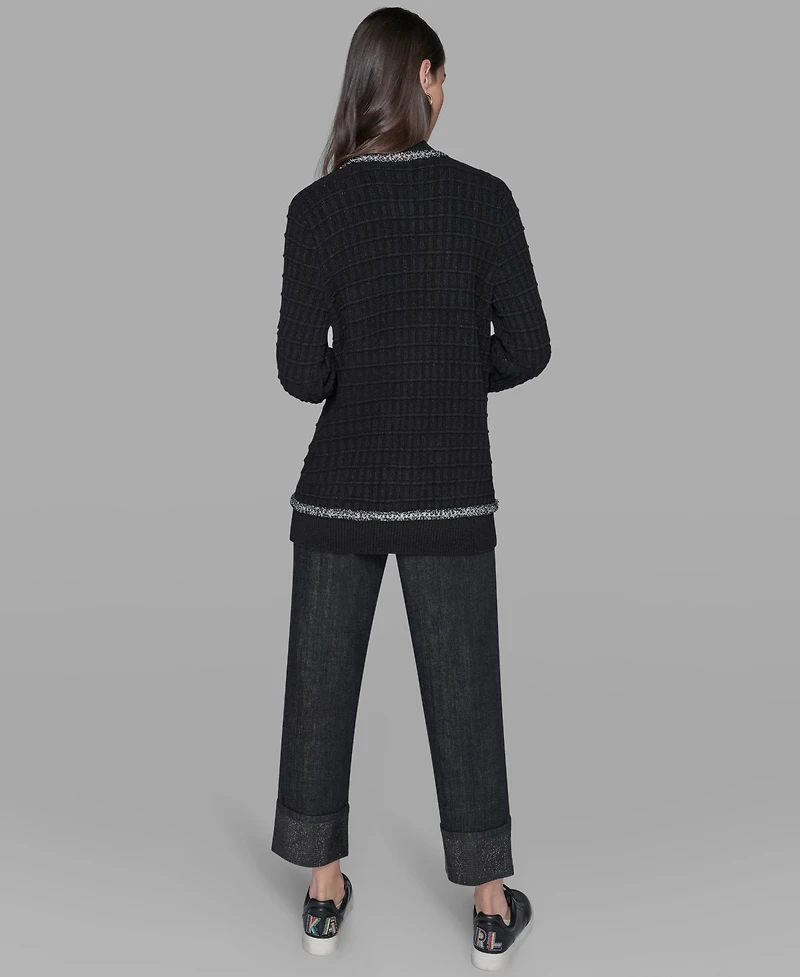 Karl Lagerfeld Paris Petite 4-Pocket Crewneck Cardigan Sweater