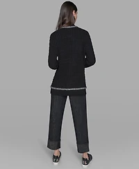 Karl Lagerfeld Paris Petite 4-Pocket Crewneck Cardigan Sweater