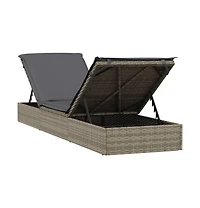 Patio Sunbed Set of 3 Gray Pe Rattan, Powder-Coated Steel Large