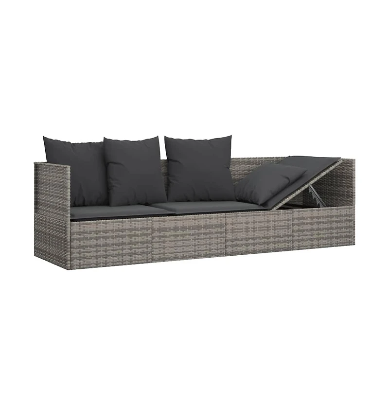 Outdoor Lounge Bed Grey Poly rattan, powder-coated steel, fabric