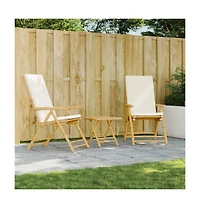 vidaXL Garden Reclining Chair Set of 2 Cream white Bamboo, fabric