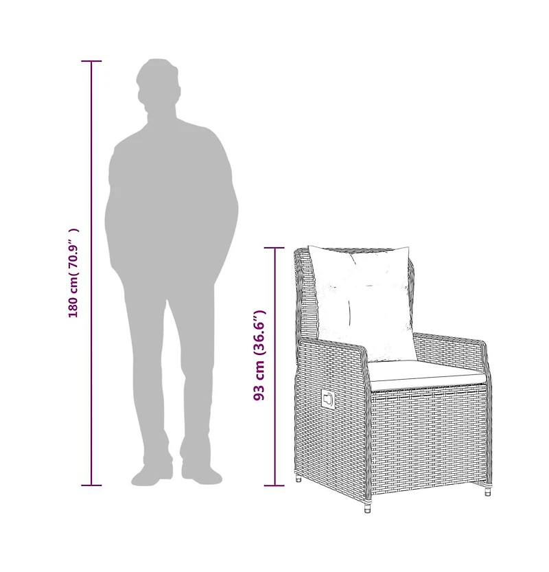 Reclining Garden Chair Grey Pe rattan, powder-coated steel Single