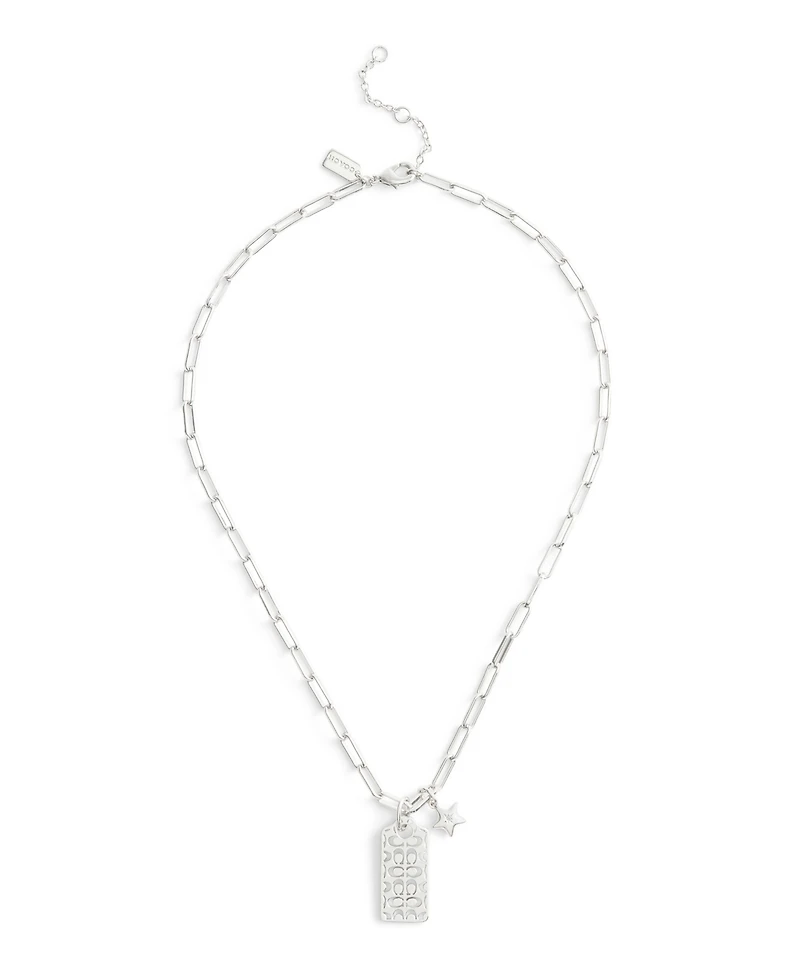 Coach Rhodium Plated Hangtag Pendant Necklace