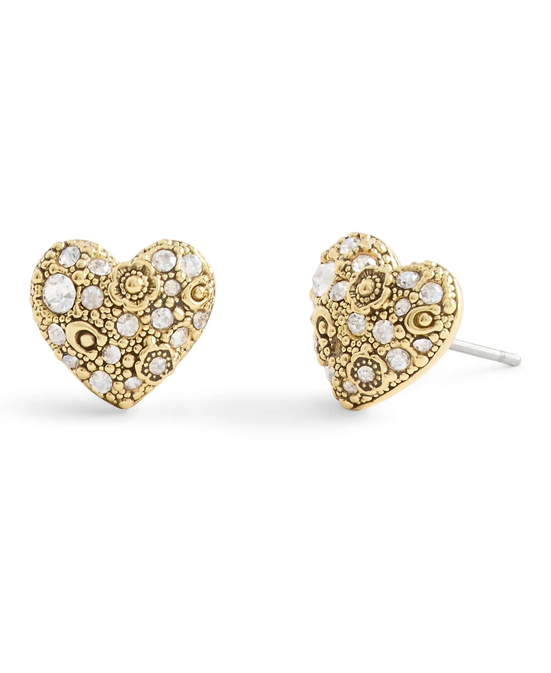 Coach Gold Plated Pave Heart Stud Earrings