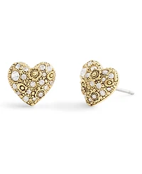 Coach Gold Plated Pave Heart Stud Earrings