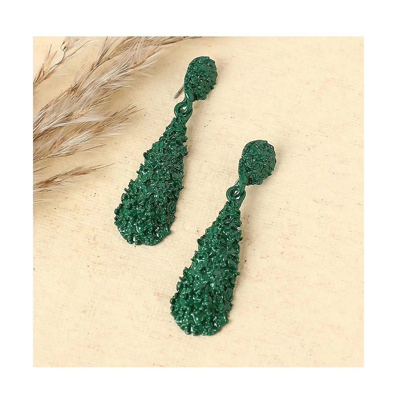 Sohi Women's Green Textured Teardrop Earrings