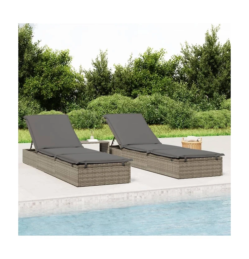 Sunbed Grey Pe Rattan Large Adjustable Armrests