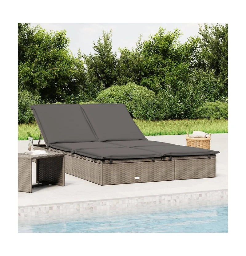 Sunbed Grey Pe rattan, Steel Double Adjustable Armrests Sunbed