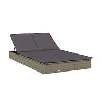 Sunbed Grey Pe rattan, Steel Double Adjustable Armrests Sunbed