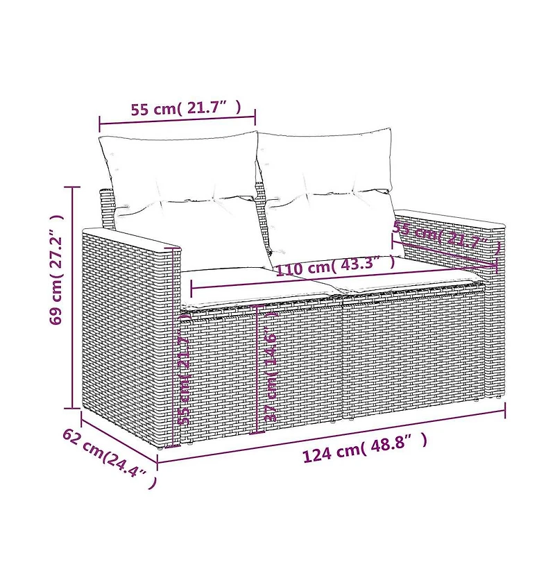 Garden Sofa Black Pe rattan, powder-coated steel, solid acacia wood