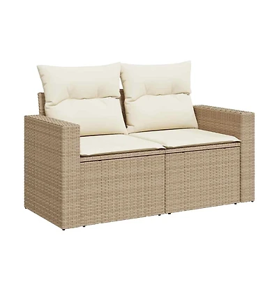 Garden Sofa Beige Pe Rattan Two-seater Adjustable Feet