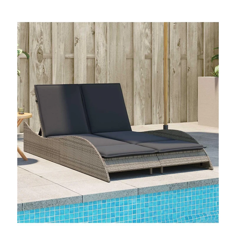 Patio Sun Lounger Gray Pe rattan Dual seat large outdoor lounger
