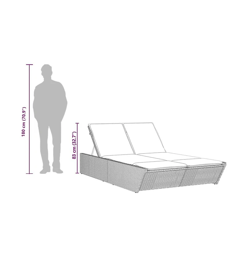 Patio Double Sun Lounger Gray Pe Rattan Double