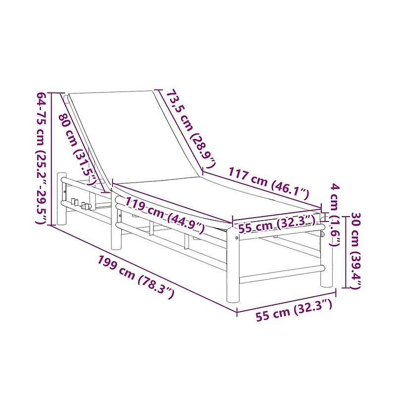 vidaXL Sun Lounger Bamboo, Dark Grey Bamboo, 100% polyester Large