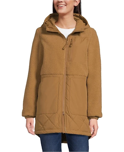 Lands' End Women's High Pile Fleece Quilted Mixed Media Parka