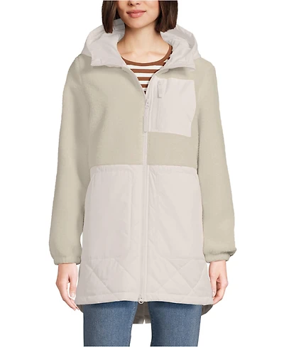Lands' End Women's High Pile Fleece Quilted Mixed Media Parka